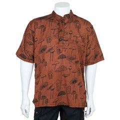 Mushroom Print Short Sleeved Kurta-Siesta Crafts