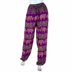 Drawstring Elephant Print Trousers-Siesta Crafts