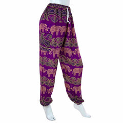 Drawstring Elephant Print Trousers-Siesta Crafts