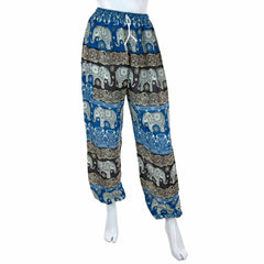 Drawstring Elephant Print Trousers-Siesta Crafts