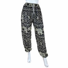 Drawstring Elephant Print Trousers-Siesta Crafts