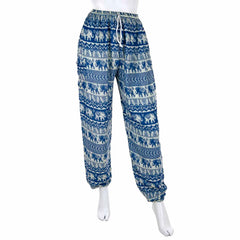 Drawstring Elephant Print Trousers-Siesta Crafts