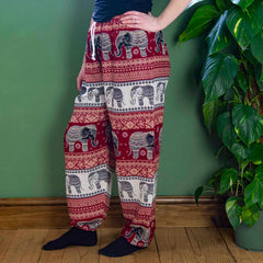 Drawstring Elephant Print Trousers-Siesta Crafts