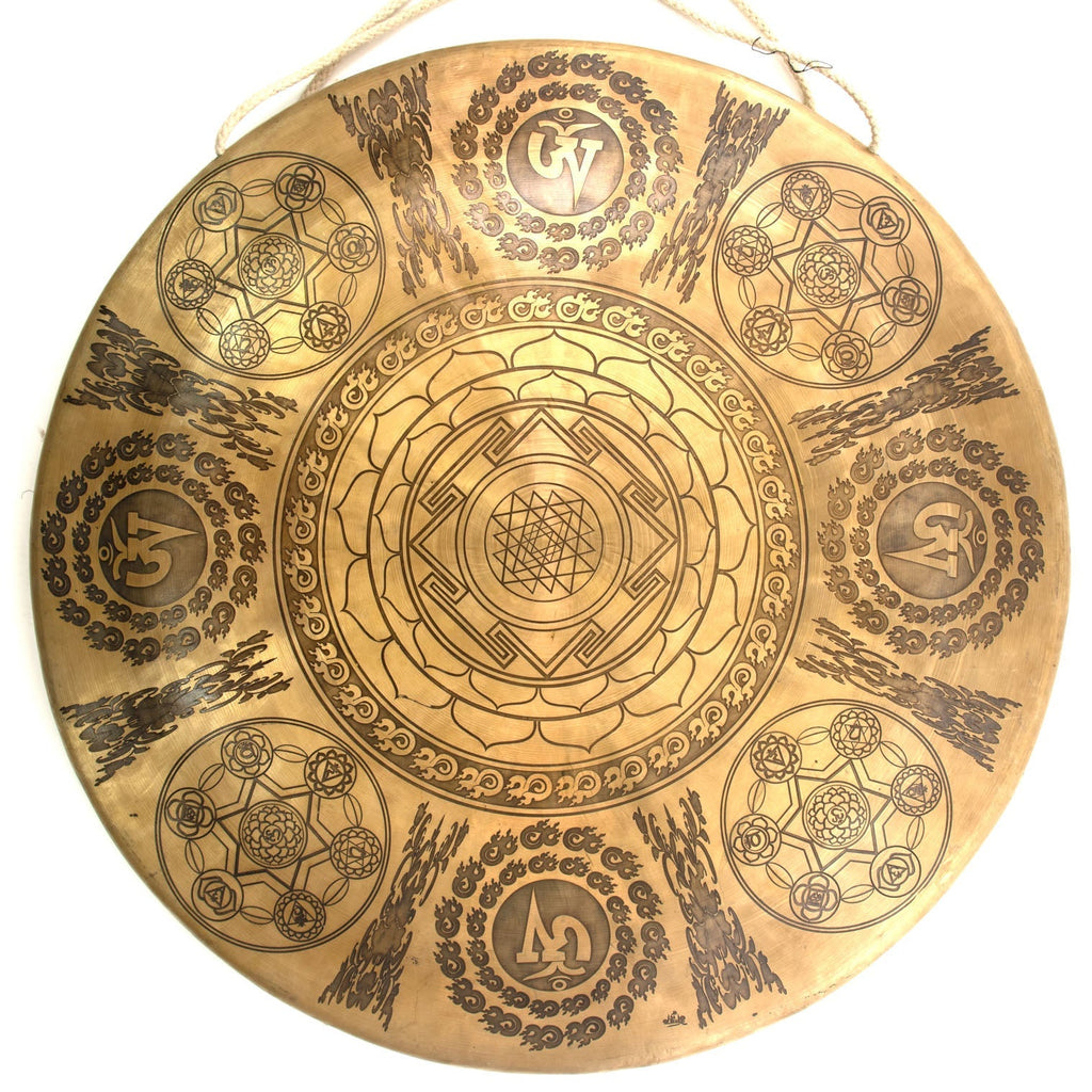 Extra Large Shri Yantra Etched Metal Gong No. 69-Siesta Crafts
