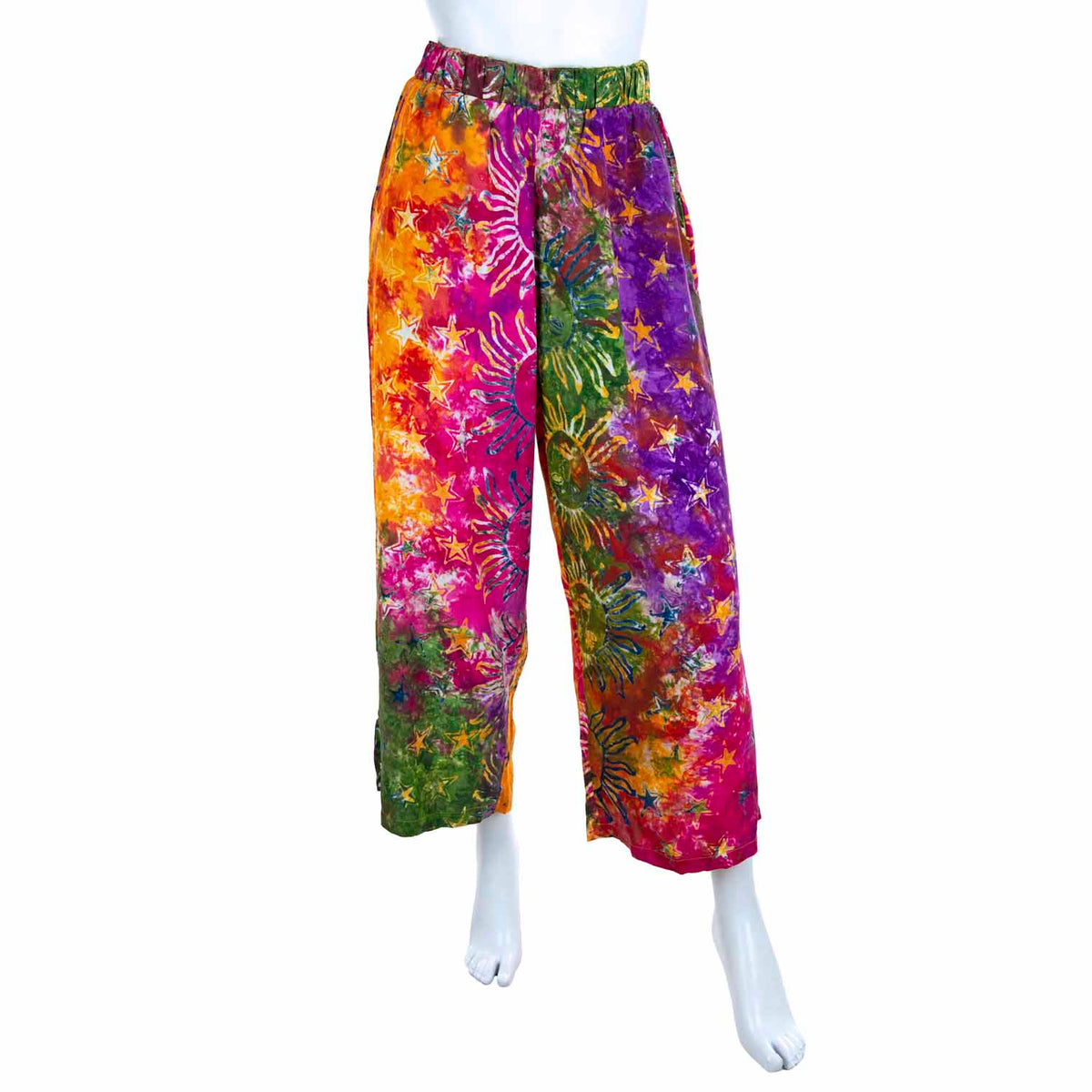 Silver Celestial Print Spliced Tapered Trousers