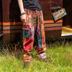 Stonewash Patch Blockprint Trousers-Siesta Crafts