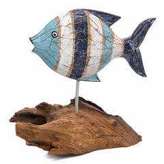 Blue Rustic Fish on Driftwood-Siesta Crafts