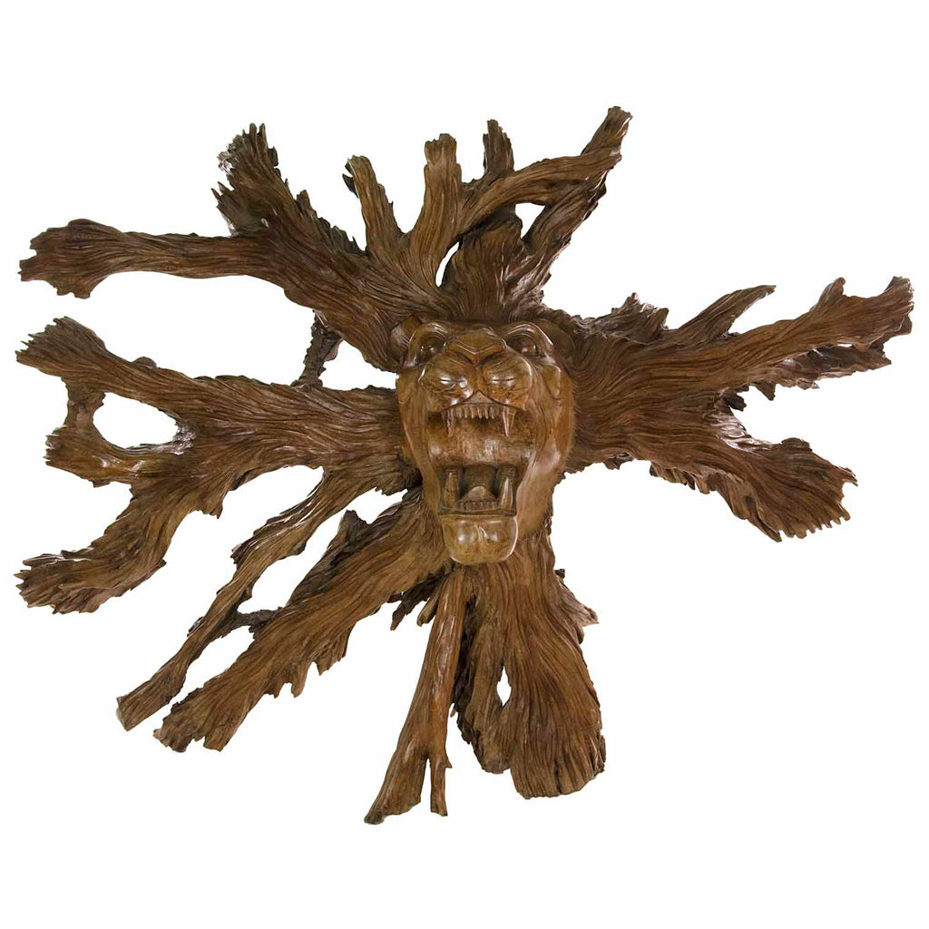 Carved Lion Head In Roots-Siesta Crafts