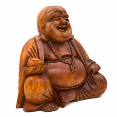 Laughing Buddha Woodcarving 40cm-Siesta Crafts