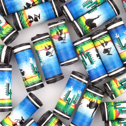 Blue Desert Scene Barrel Bead-Siesta Crafts