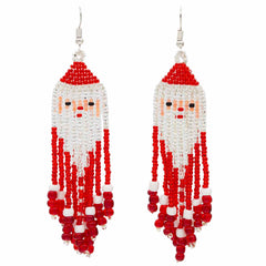 Glass Bead Santa Tassel Earrings Large-Siesta Crafts