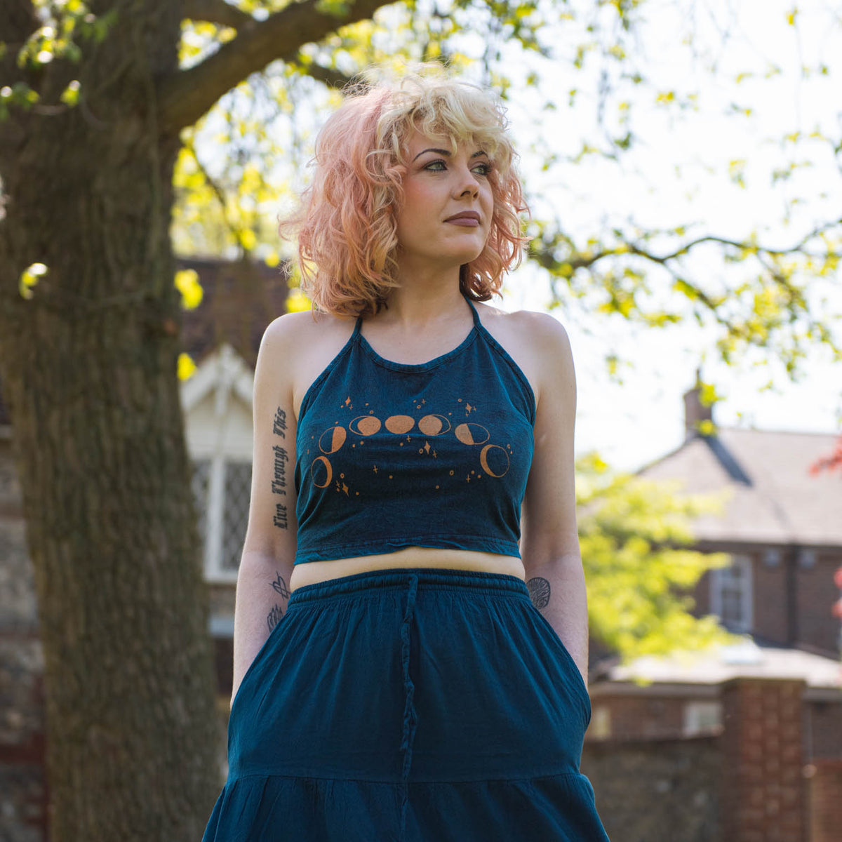 Moon Phases Design Halter Neck Top – Siesta Crafts