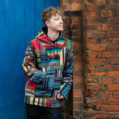 Patchwork Brushed Gheri Fleece Lined Hoodie-Siesta Crafts