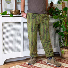 Stonewash Patch Blockprint Trousers-Siesta Crafts