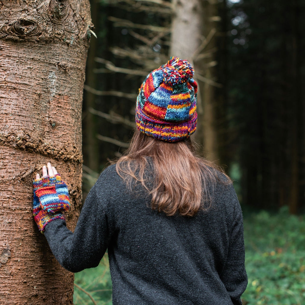 Tie Dye Knitted Patchwork Bobble Hat-Siesta Crafts