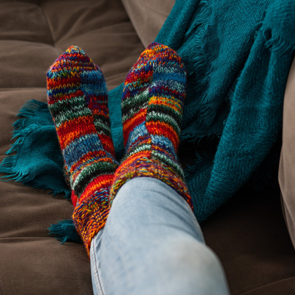 Tie Dye Knitted Patchwork Socks-Siesta Crafts