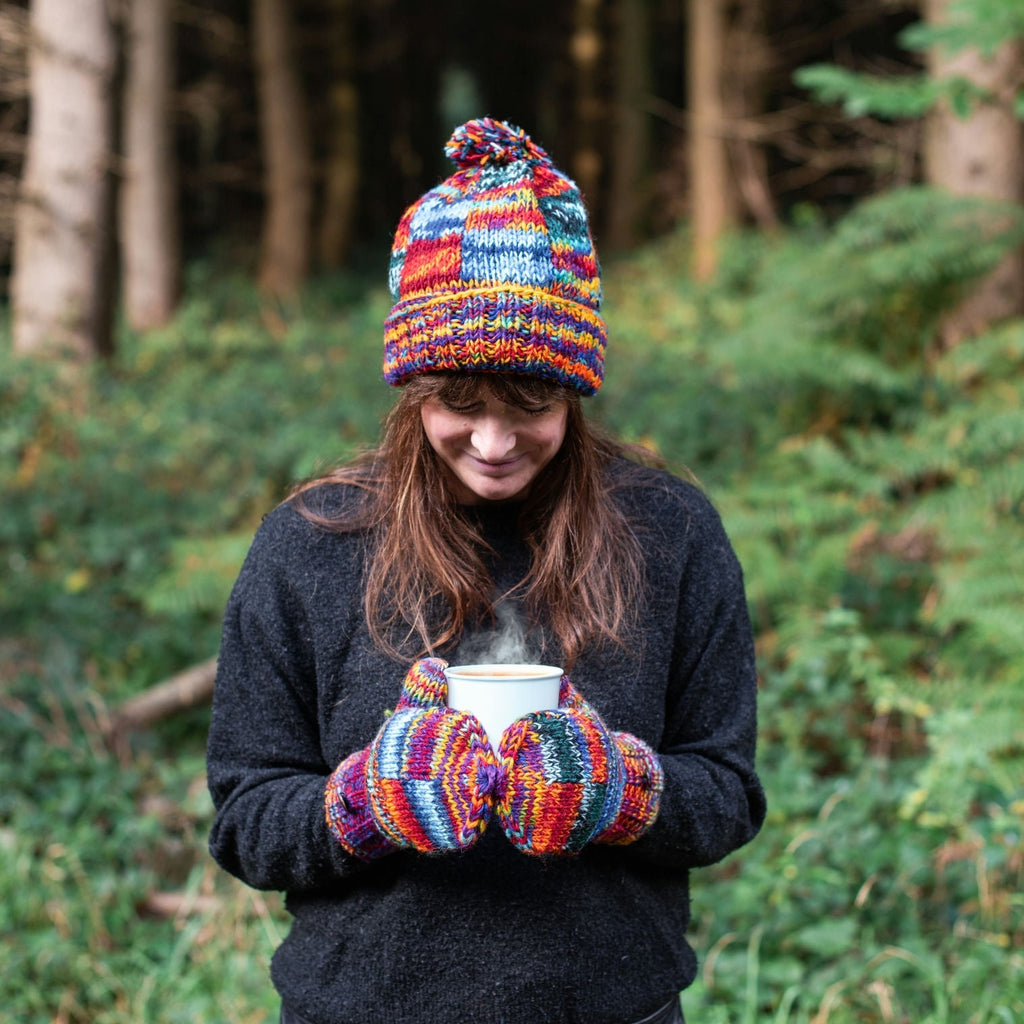 Tie Dye Knitted Patchwork Hunter Gloves-Siesta Crafts
