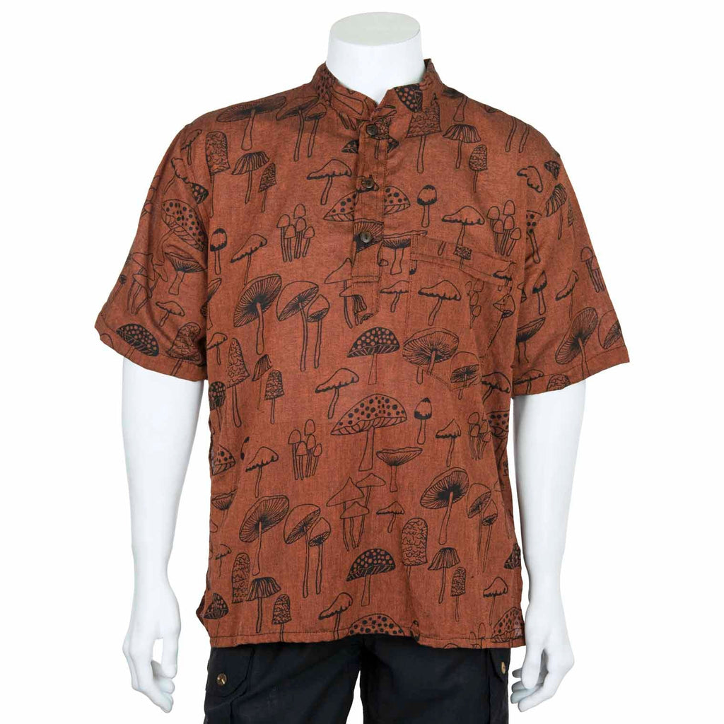 Mushroom Print Short Sleeved Kurta-Siesta Crafts
