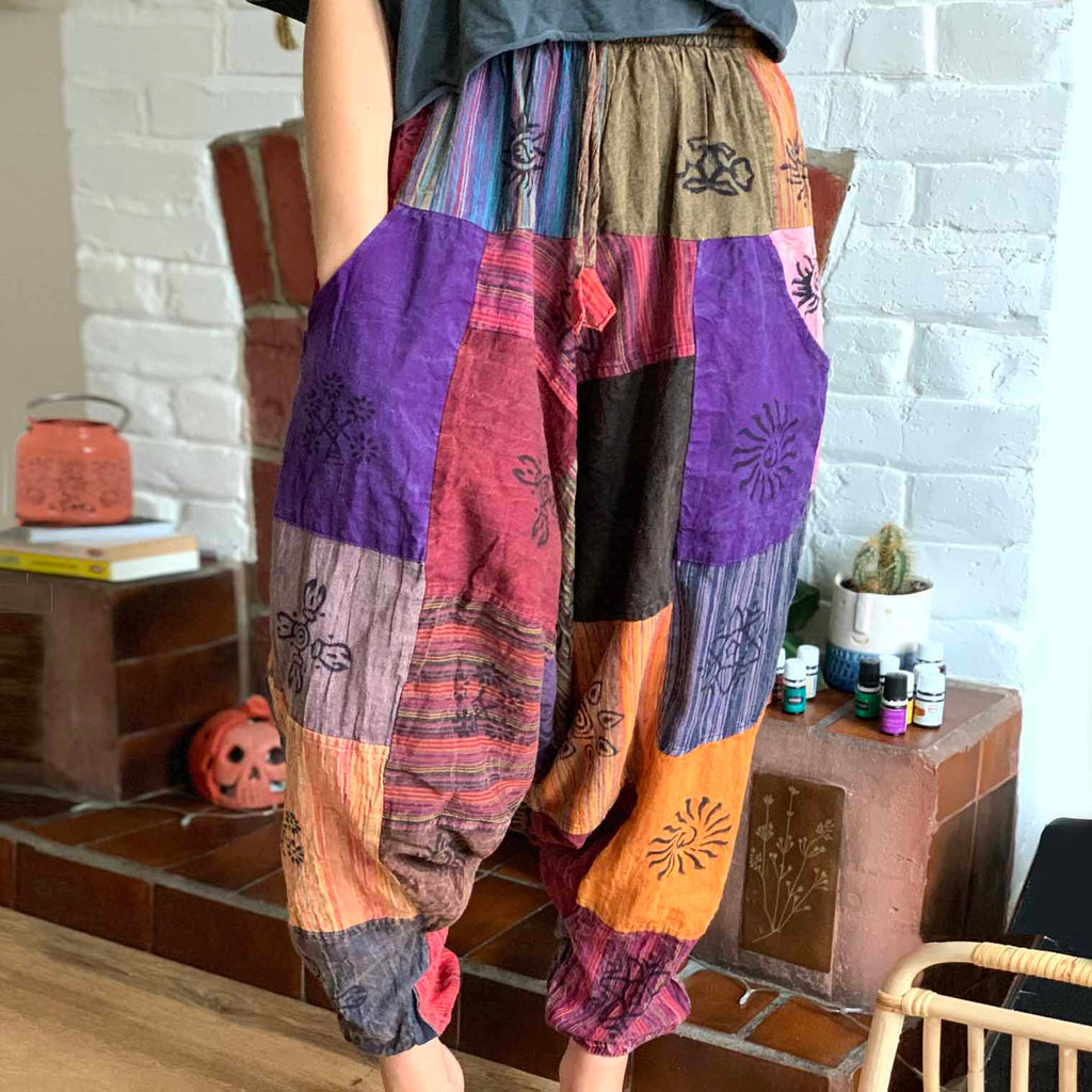 Patch Block Print Ali Baba Trousers-Siesta Crafts