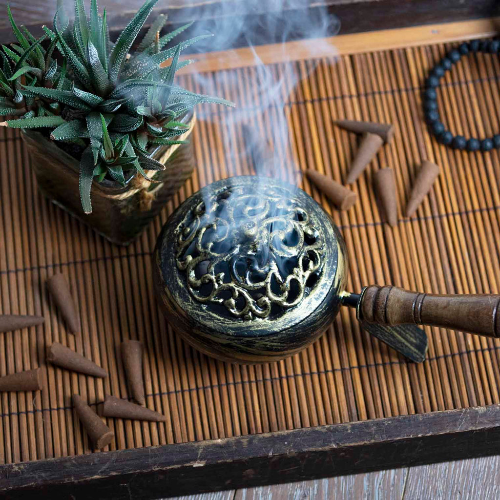 Ornate Iron Burner with Handle-Siesta Crafts