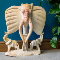 Soapstone Elephant Trunk Sculpture with Babies-Siesta Crafts
