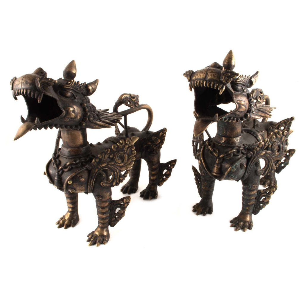 Ornate Brass Himalayan Lion Set-Siesta Crafts