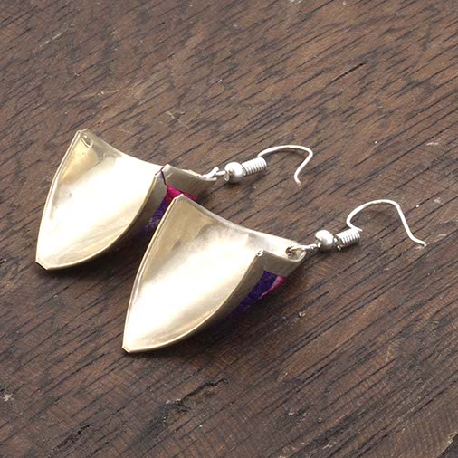 Diamond Shell Peruvian Fabric Earrings-Siesta Crafts