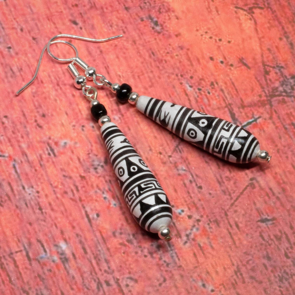 Black and White Bird Bead Earrings-Siesta Crafts
