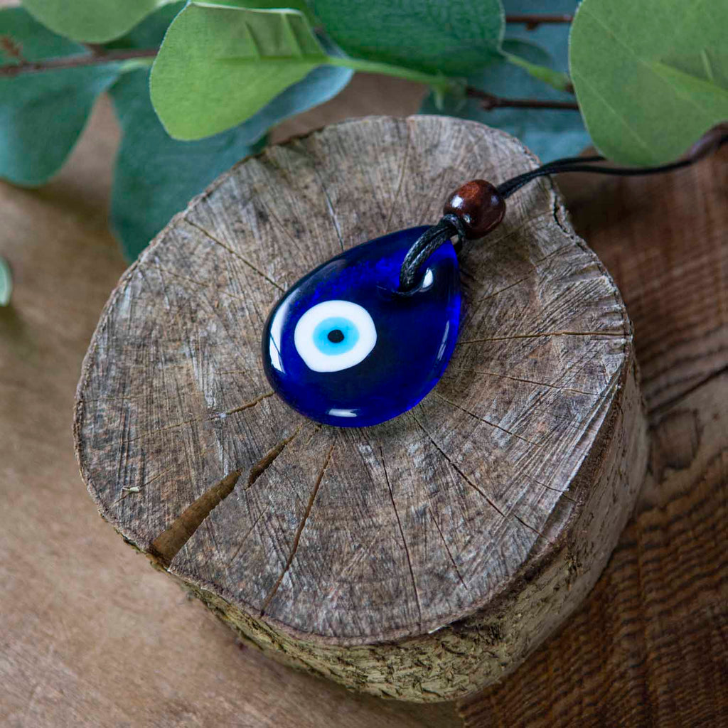 Large Drop Glass Evil Eye Necklace-Siesta Crafts