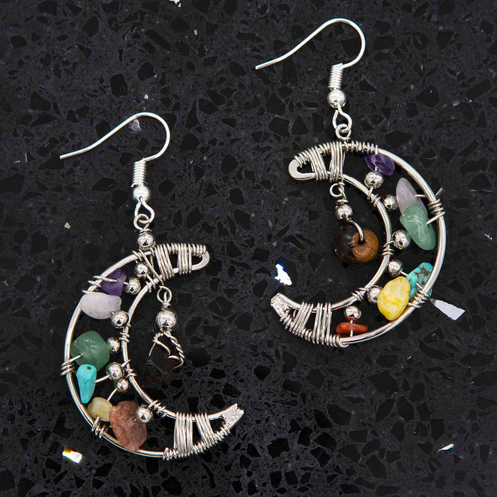 Crescent Moon and Stone Earrings-Siesta Crafts