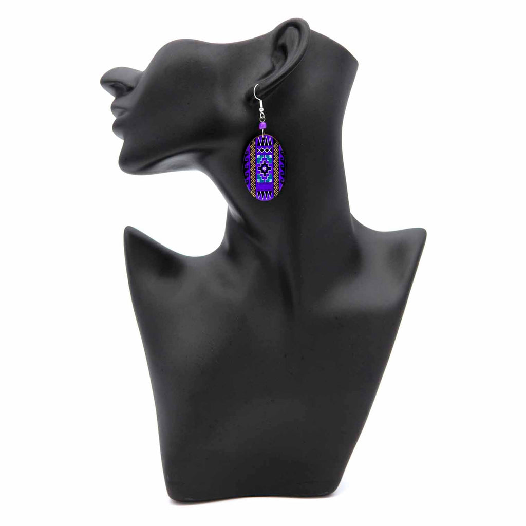 Oval Incan Pattern Earrings-Siesta Crafts