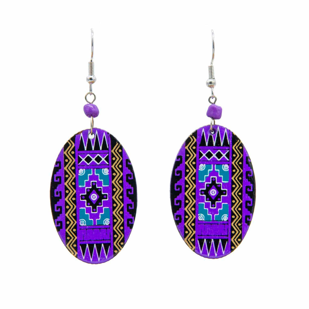 Oval Incan Pattern Earrings-Siesta Crafts