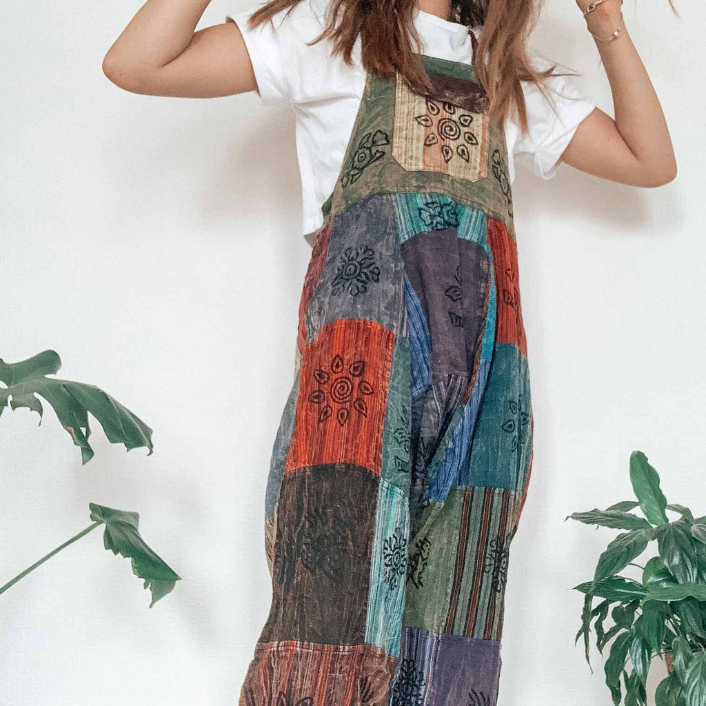 Stonewashed Patch Print Dungarees-Siesta Crafts