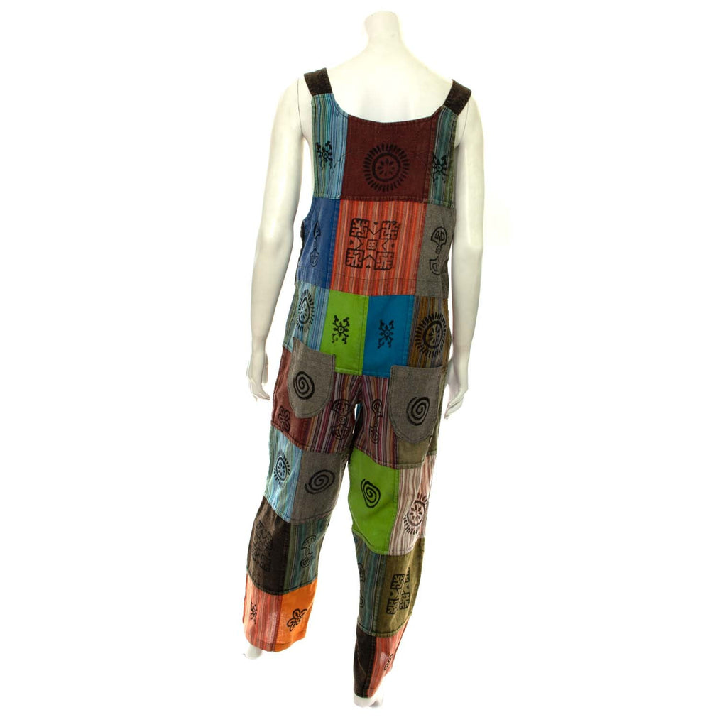 Patch Stonewash Block Print Dungarees-Siesta Crafts