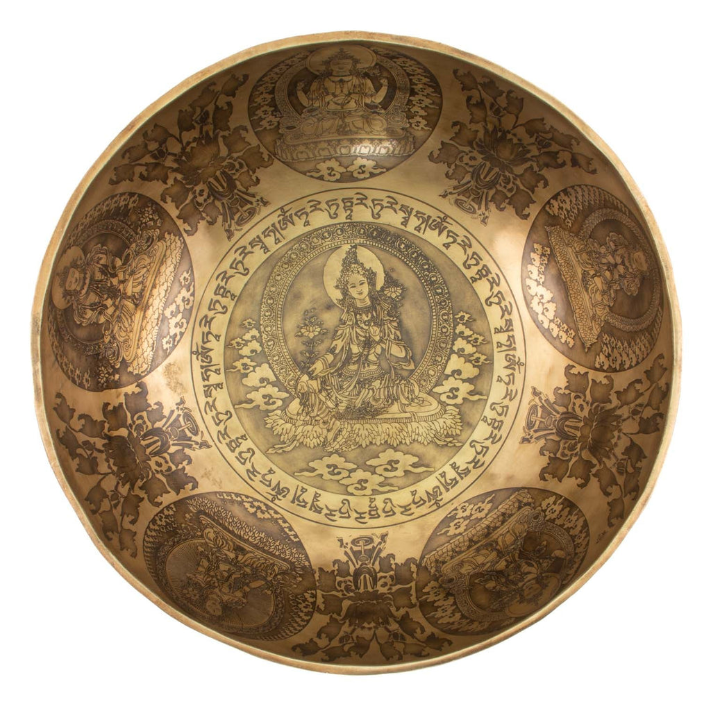 Ornate Etched Green Tara Singing Bowl No.1-Siesta Crafts
