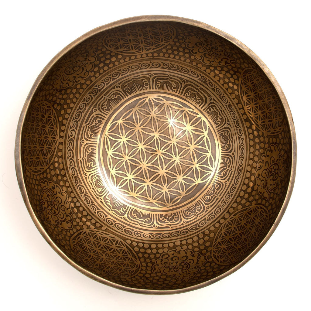 Flower of Life and Conch Etched Singing Bowl No.17-Siesta Crafts