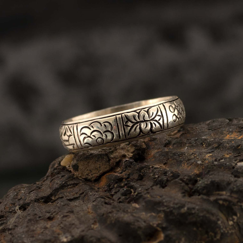 Ashtamangala Nepalese Silver Ring-Siesta Crafts