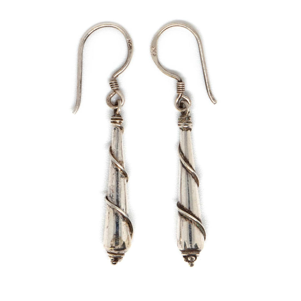 Obelisk Twist Nepalese Silver Earrings-Siesta Crafts