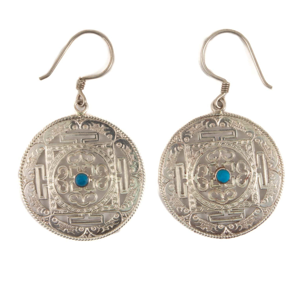 Round Mandala Silver Earrings-Siesta Crafts