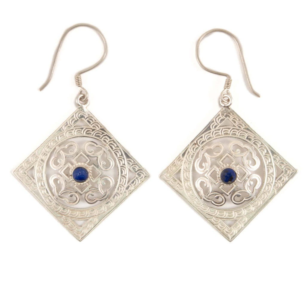 Square Mandala Silver Earrings-Siesta Crafts