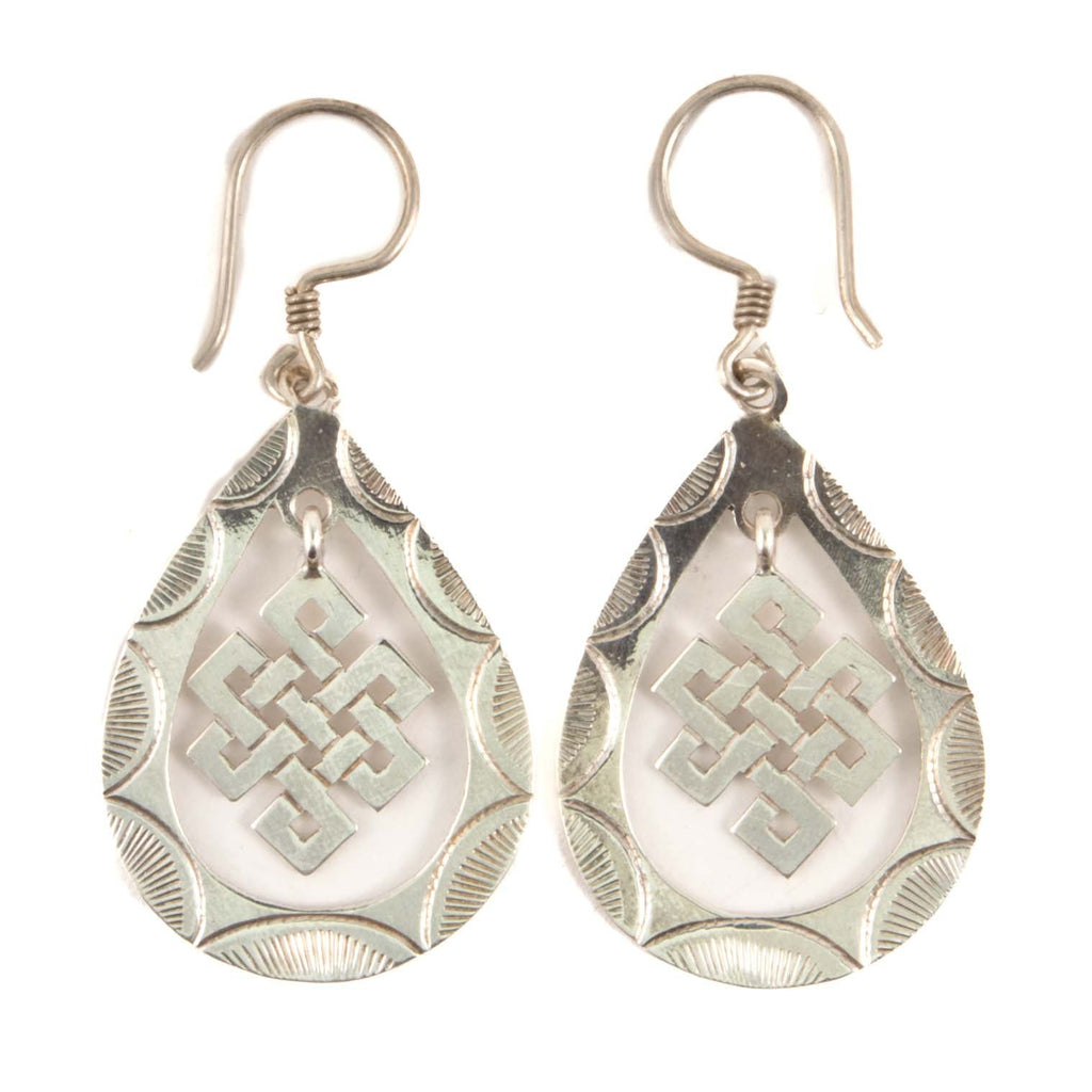 Endless Knot Tear Drop Silver Earrings-Siesta Crafts