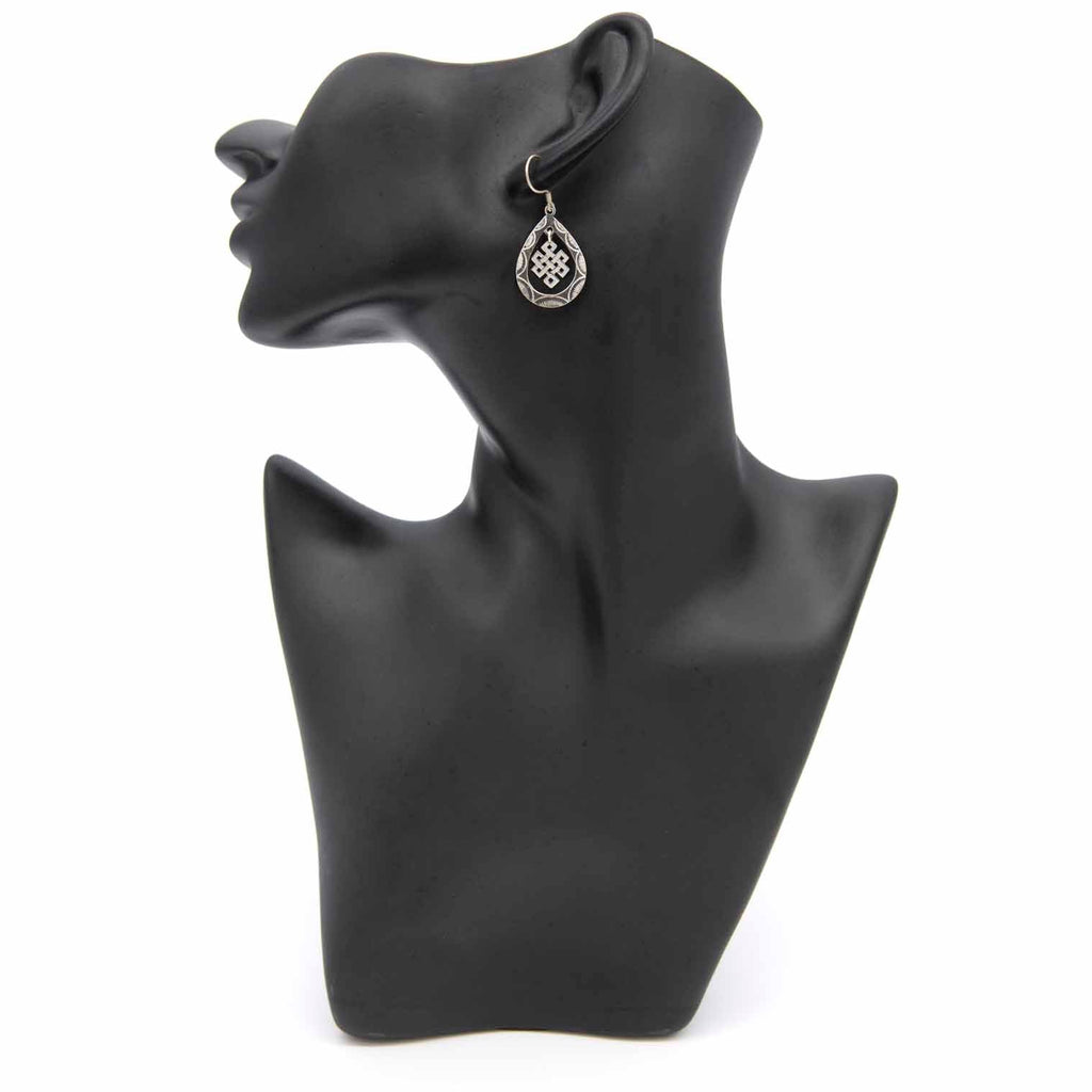 Endless Knot Tear Drop Silver Earrings-Siesta Crafts