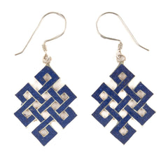 Blue Endless Knot Silver Earrings-Siesta Crafts