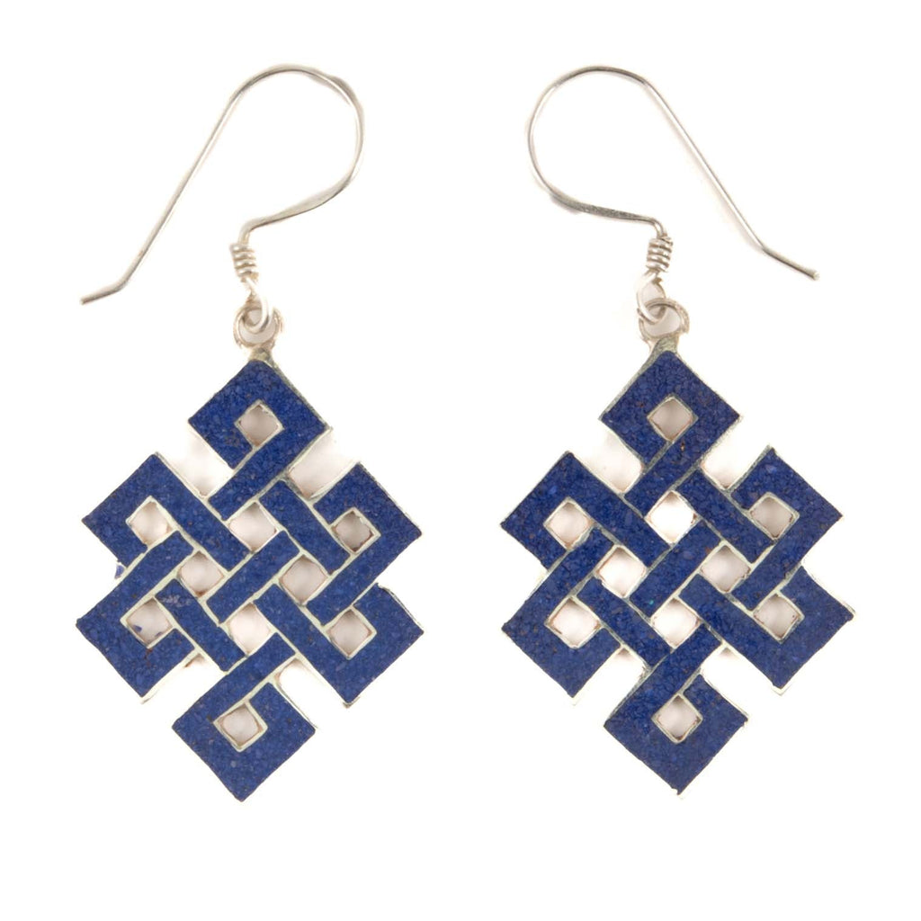 Blue Endless Knot Silver Earrings-Siesta Crafts