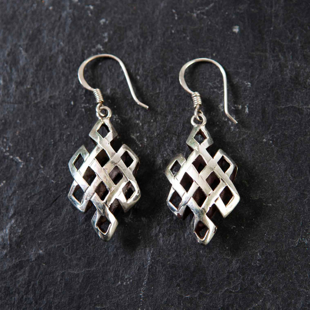 Endless Knot Cage Silver Earrings-Siesta Crafts
