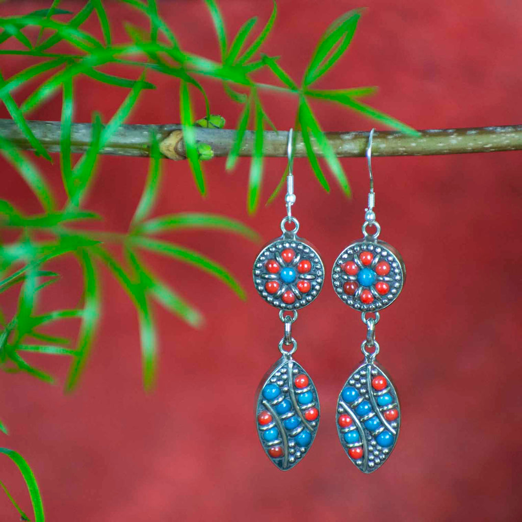 Flower and Leaf Cluster Earrings-Siesta Crafts