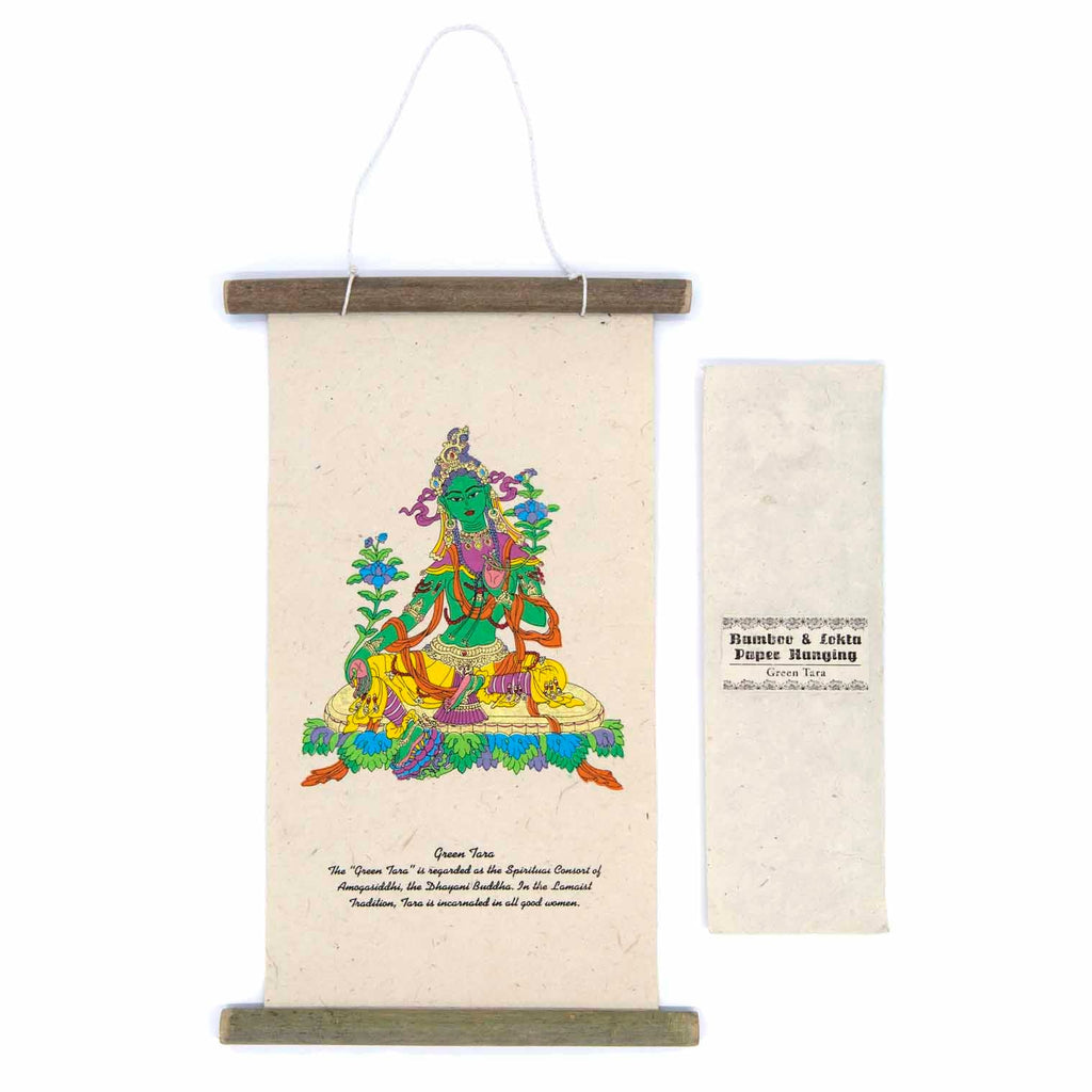 Lokta Deity Scroll - Green Tara-Siesta Crafts