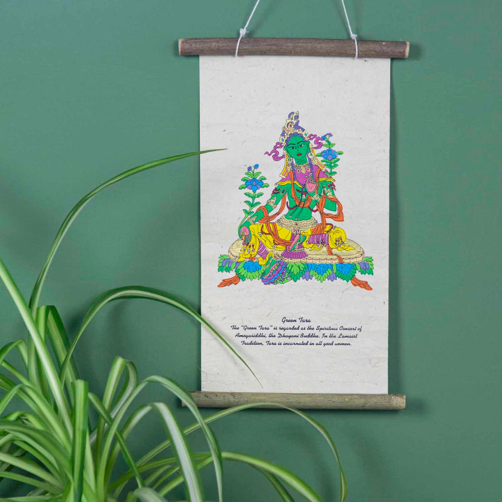 Lokta Deity Scroll - Green Tara-Siesta Crafts
