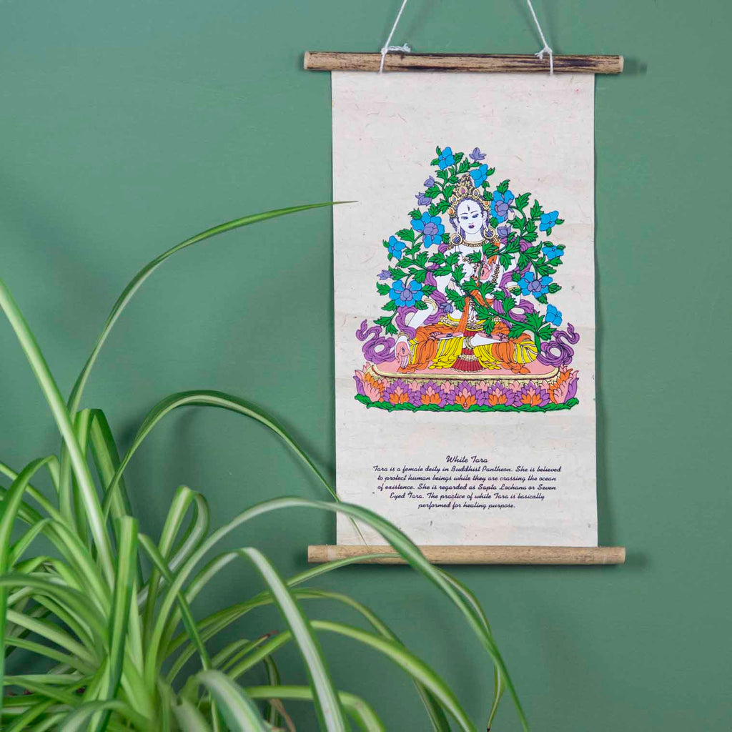 Lokta Deity Scroll - White Tara-Siesta Crafts