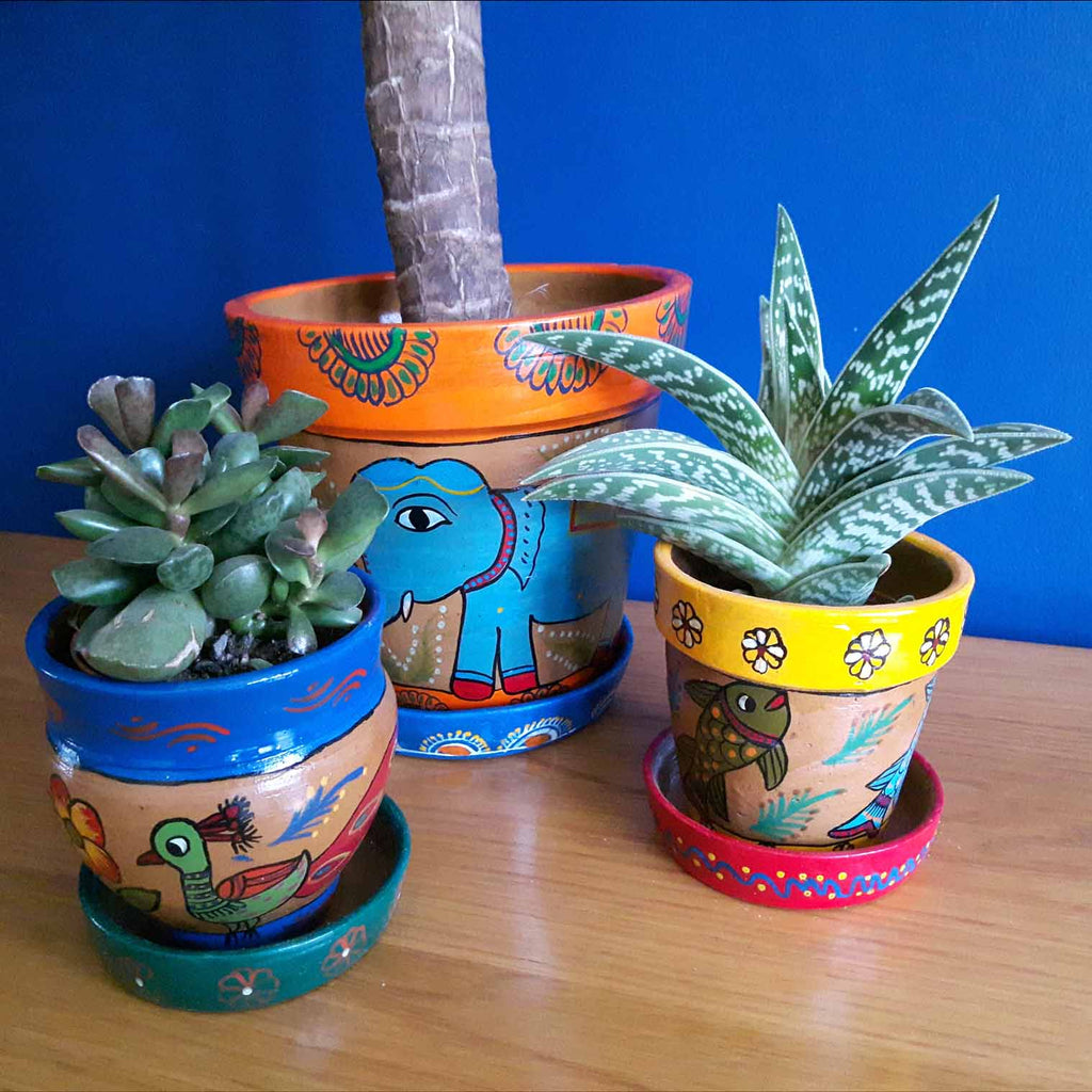 Mithila Flower Pot and Saucer Small-Siesta Crafts